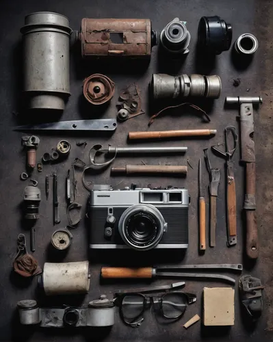 photographic equipment,vintage camera,photography equipment,old camera,photo equipment with full-size,still life photography,camera equipment,assemblage,woodtype,leica,sewing tools,analog camera,old suitcase,tools,camera accessories,camera gear,ambrotype,gunsmith,filming equipment,vintage box camera,Unique,Design,Knolling