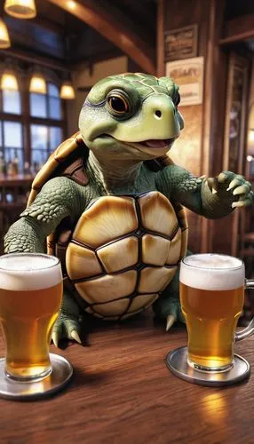 trachemys,terrapin,green turtle,bullfrog,a pint,have a drink,map turtle,bottomless frog,draft beer,bartender,pub,water frog,drinking establishment,drinking party,a drink,brewed,pint,cane toad,water turtle,alkolismus,Photography,General,Realistic