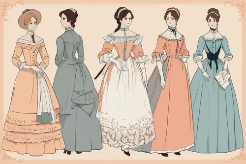 victorian fashion,costume design,wedding dresses,vintage paper doll,bridal clothing,sewing silhouettes,crinoline,hoopskirt,women's clothing,overskirt,jane austen,women silhouettes,dressmaker,retro paper doll,ball gown,bridal party dress,fashion illustration,evening dress,fashion vector,vintage fashion,Illustration,Japanese style,Japanese Style 06