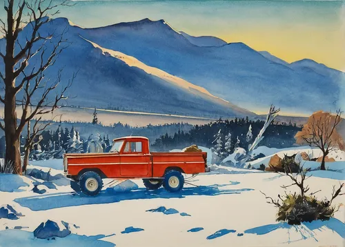 tatra,snow scene,winter landscape,matruschka,christmas pick up truck,yukon territory,mountain scene,pickup-truck,magirus,studebaker m series truck,dodge power wagon,snowplow,cool woodblock images,david bates,retro chevrolet with christmas tree,vintage art,ford truck,pickup trucks,studebaker e series truck,christmas landscape,Conceptual Art,Sci-Fi,Sci-Fi 20