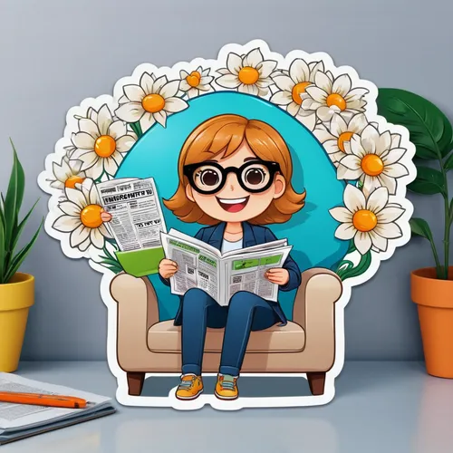 cartoon flowers,bookmark with flowers,paper flower background,clipart sticker,flat blogger icon,flower illustrative,blooming wreath,flower illustration,orange floral paper,rose flower illustration,blonde sits and reads the newspaper,mandala flower illustration,flowers frame,retro flowers,flower background,girl in flowers,flower box,flowers in basket,reading glasses,flower and bird illustration,Unique,Design,Sticker