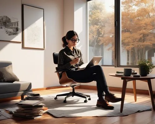 woman sitting,rodenstock,office chair,ekornes,modern office,girl studying,work from home,vettriano,steelcase,eames,oticon,secretarial,blur office background,woman drinking coffee,work at home,office worker,writing desk,businesswoman,vitra,telecommuter,Illustration,Japanese style,Japanese Style 14