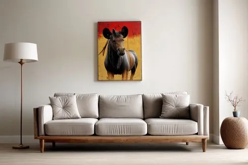 african couch, ,a painting of a horse is on the wall,kudu,blackbuck,antler velvet,deer illustration,modern decor,gemsbok,kudu buck,antelope,contemporary decor,buffalo plaid deer,moschus,elk,sika deer,