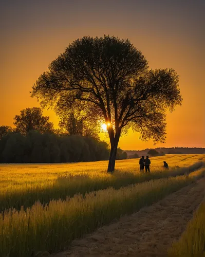 wheat field,rural landscape,dutch landscape,wheat fields,alentejo,lone tree,landscape photography,goldenlight,golden light,wheat crops,yellow grass,wheat grasses,the netherlands,provence,farm landscape,field of cereals,netherlands,isolated tree,strands of wheat,strand of wheat,Illustration,Abstract Fantasy,Abstract Fantasy 15