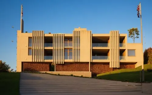 glass concrete woodpanelling
street people summer sunlight spotlight stairs night view landscape garden trees city blue sky,csusb,seidler,ucsd,new city hall,ucsb,csulb,csula,nijmeh,lmu,auc,canberra,st