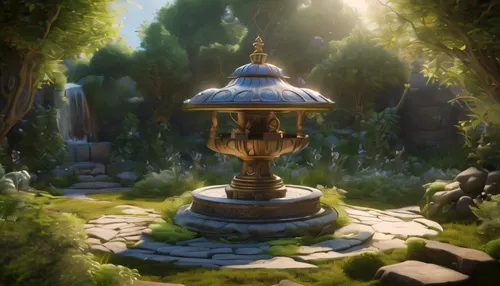 golden pot,wishing well,stone lamp,the eternal flame,lantern,stone fountain,druid grove,illuminated lantern,urn,moor fountain,armillary sphere,fairy house,hobbiton,finial,fountain of the moor,shrine,d