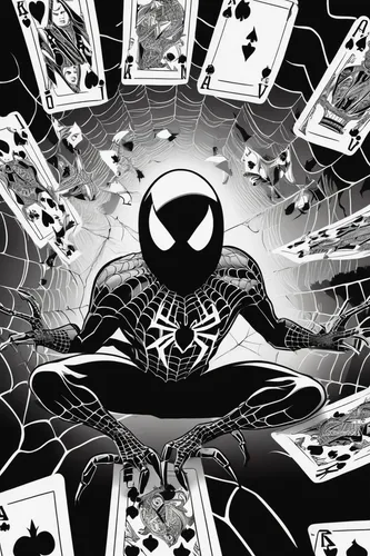 Experience the thrill of spider solitaire!,marvel comics,spider-man,marvels,venom,webbing,spider network,spider man,marvel,spawn,spider's web,daredevil,spiderman,web,spider bouncing,playing cards,tang