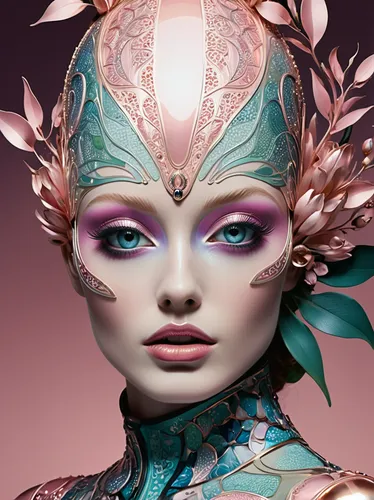 fantasy portrait,sculpt,masquerade,faery,fantasy art,venetian mask,faerie,3d fantasy,mermaid vectors,cosmetic,cosmetics,headdress,filigree,beauty face skin,headpiece,crown render,retouching,fantasy woman,retouch,fairy peacock,Photography,Fashion Photography,Fashion Photography 01