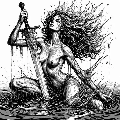 amphitrite,water nymph,sirene,naiad,siren,naiads,bathory,babalon,nereid,rusalka,witchblade,martyrium,ninhursag,fathom,hekate,spark of shower,galatea,ink painting,pernicious,hydrophobia,Design Sketch,Design Sketch,Black and white Comic