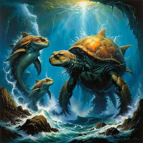 sea monsters,cuthulu,god of the sea,marine reptile,aquarium inhabitants,sea devil,deep sea nautilus,aquatic animals,kraken,sea god,marine animal,cynorhodon,terrapin,merfolk,poseidon,maelstrom,kemp's ridley sea turtle,mergus,nautilus,sea animal,Illustration,Realistic Fantasy,Realistic Fantasy 32