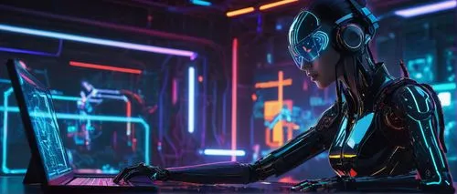 cyberpunk,cyber,electro,scifi,neon human resources,cyberspace,echo,symetra,computer,futuristic,operator,mute,compute,voltage,cybernetics,4k wallpaper,nova,3d render,girl at the computer,computer freak,Illustration,Paper based,Paper Based 05