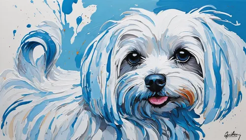 bearded collie,tibetan terrier,havanese,coton de tulear,sealyham terrier,old english sheepdog,shih tzu,briard,dog illustration,lhasa apso,skye terrier,dog drawing,pet portrait,spinone italiano,basset fauve de bretagne,west highland white terrier,schnauzer,watercolor dog,shih-poo,blue painting,Conceptual Art,Oil color,Oil Color 10