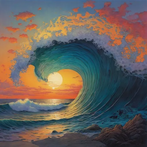 tsunami,japanese waves,tidal wave,rainbow waves,ocean waves,big wave,waves,japanese wave,wave,wave pattern,ocean,el mar,big waves,ocean background,pacific,tide,water waves,coast sunset,sea,ocean paradise,Illustration,Realistic Fantasy,Realistic Fantasy 05