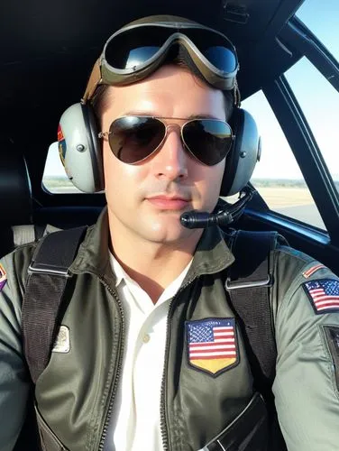 Un pilote de chasse habillé en top gun,a military officer wearing aviator glasses and a helicopter pilot's helmet,incirlik,pilote,piloto,pilot,patrolman,policeman