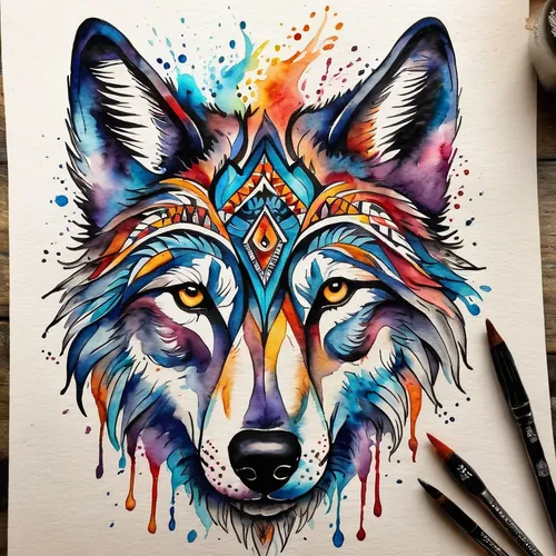 A tribal wolf tattoo symbolizes strength and loyalty,wolf,wolves,colourful pencils,constellation wolf,coloring outline,watercolor pencils,coyote,howling wolf,color pencils,gray wolf,watercolour fox,bo