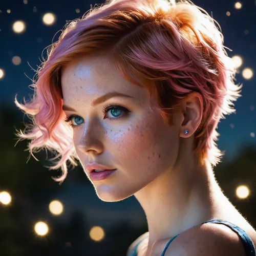 pixie-bob,pink hair,fae,pixie,pink beauty,elsa,nora,pixie cut,portrait background,pink vector,clementine,fantasy portrait,maci,girl portrait,romantic portrait,burning hair,aurora,natural color,mystical portrait of a girl,radiant,Illustration,Paper based,Paper Based 14