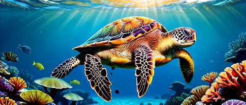 sea turtle,loggerhead turtle,marine animal,green turtle,leatherback turtle,marine life,sea animal,tortuguero,sea life underwater,restoration,eretmochelys,aldabra,seaquarium,paleozoic,underwater world,caretta,loggerhead,underwater background,aquarium,mesoproterozoic,Illustration,American Style,American Style 13