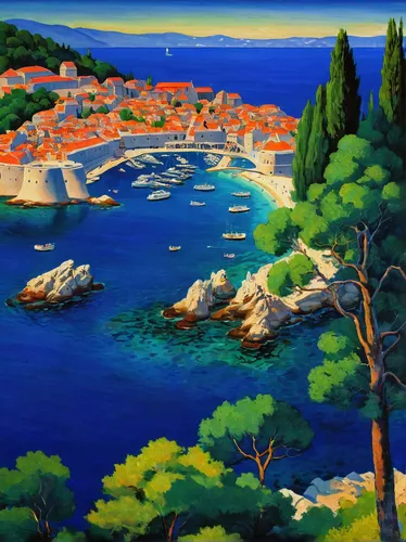 dubrovnic,coastal landscape,dubrovnik city,dubrovnik,landscape with sea,adriatic,sea landscape,parga,island of rab,beach landscape,sveti stefan,panoramic landscape,cavtat,lavezzi isles,croatia,landscape,italian painter,provence,ionian sea,popeye village,Art,Classical Oil Painting,Classical Oil Painting 27