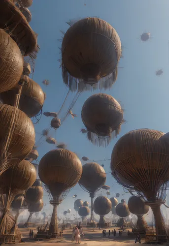 airships,mushroom landscape,flying seeds,mandelbulb,parasols,wastelands,alien planet,airship,futuristic landscape,mushroom island,alien world,spheres,homeworlds,cryengine,dirigibles,ecotopia,cloud atlas,harvestable,virtual landscape,cosmos field