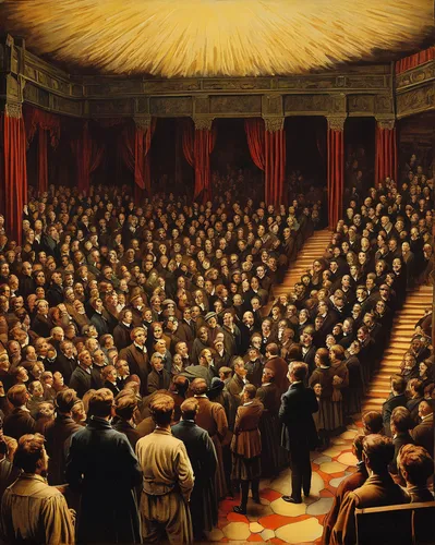 the conference,audience,general assembly,theater of war,lecture hall,concert hall,philharmonic orchestra,senate,us supreme court,council,orator,concert crowd,brazilian monarchy,convention,theater,theatre,conference,symphony orchestra,immenhausen,conference hall,Illustration,Retro,Retro 19