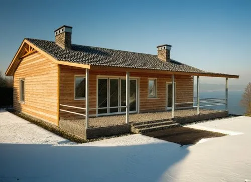 the back of a house sitting on top of a snow covered hill,winter house,snow house,small cabin,the cabin in the mountains,mountain hut,snow roof,Photography,General,Natural