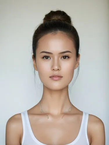 Full-size sample portrait,the face of a woman with brown eyes and a bun in her hair,laotian,hapa,asian woman,vietnamese,sternocleidomastoid,microdermabrasion,Photography,Documentary Photography,Docume