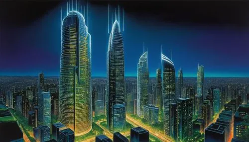 cybercity,skyscrapers,ctbuh,cybertown,capcities,futuristic architecture,futuristic landscape,megalopolis,metropolis,cyberport,coruscant,urban towers,barad,deodato,futuristic,areopolis,dubia,coruscating,guangzhou,skyscraper,Conceptual Art,Sci-Fi,Sci-Fi 21