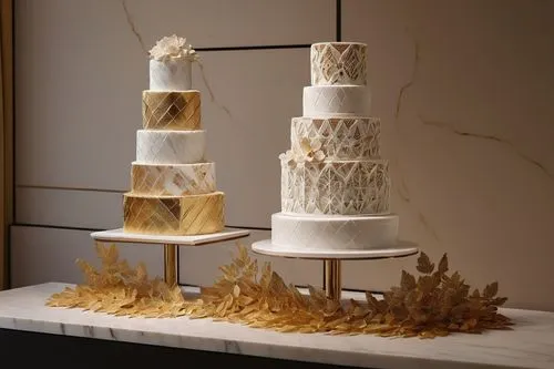 Architectural design cakes, modern minimalist bakery, sleek glass shelves, marble countertops, elegant cake stands, intricately designed fondant decorations, geometric patterns, sugar paste flowers, d