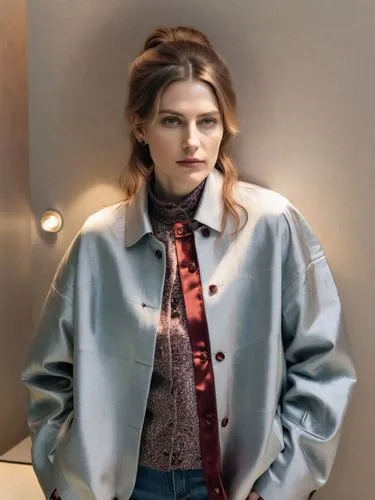 Hannelore von Würtingen,a woman in a coat with a red tie,stana,maxmara,shopgirl,woman in menswear,chambray,overcoats,Photography,Documentary Photography,Documentary Photography 07