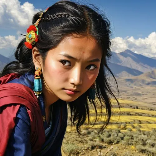 mongolian girl,bhutanese,inner mongolian beauty,ladakhi,mongolians,khyentse,Illustration,American Style,American Style 07