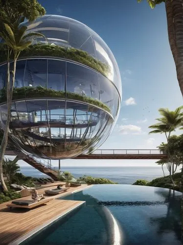 futuristic architecture,futuristic landscape,floating island,glass sphere,floating islands,seasteading,Photography,General,Natural