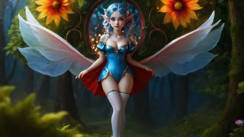 a woman wearing an outfit in the woods,faerie,flower fairy,evil fairy,garden fairy,fairy,faery