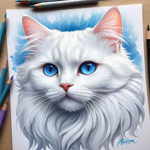 cat with blue eyes,blue eyes cat,drawing cat,siberian cat,cat on a blue background,white cat,himalayan persian,korin,cat portrait,krita,watercolor cat,cartoon cat,felino,birman,pet portrait,cat drawings,british longhair cat,blue painting,doodle cat,breed cat,Conceptual Art,Fantasy,Fantasy 03