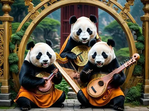 pandas,traditional chinese musical instruments,chinese panda,bamboo flute,pan flute,traditional vietnamese musical instruments,buddhists monks,monks,shaolin kung fu,musicians,panda,musical ensemble,performers,giant panda,serenade,bamboo curtain,kung fu,pandabear,hall of supreme harmony,bagua,Photography,General,Fantasy