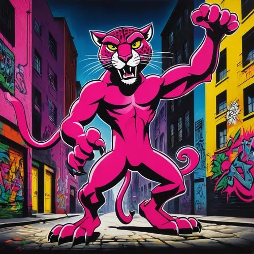 the pink panter,pink panther,the pink panther,pink cat,magenta,panther,felidae,pink vector,neon body painting,hot pink,bright pink,red cat,pink city,alley cat,skeezy lion,cartoon cat,graffiti art,pink background,mascot,puma,Art,Artistic Painting,Artistic Painting 39