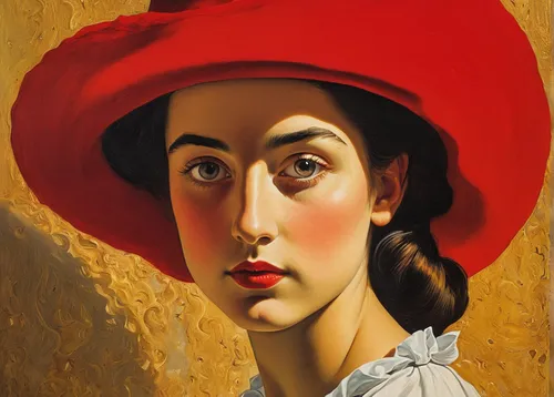 red hat,woman's hat,portrait of a girl,girl wearing hat,the hat of the woman,portrait of a woman,the hat-female,lady in red,paloma,italian painter,maraschino,young woman,woman with ice-cream,man in red dress,woman portrait,frida,dali,woman's face,1940 women,vintage female portrait,Art,Artistic Painting,Artistic Painting 20