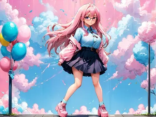 sakura background,kokoro,birthday banner background,nadeshiko,cupcake background,pink balloons,Anime,Anime,Realistic