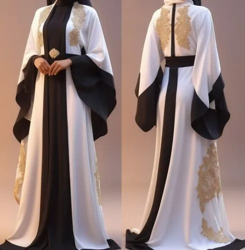 ،3d drawing for Muslim hejab with silky style ,the abang dress is a long gown with a high collar,abayas,abaya,bisht,cassock,robes,vestments,Photography,General,Realistic