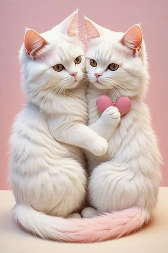 puffy hearts,cat love,cat lovers,sweethearts,kittens,two cats,cute cat,love couple,cats angora,couple in love,turkish angora,cat kawaii,two hearts,amorous,cute animals,hugging,affection,valentine bears,baby cats,turkish van,Illustration,Japanese style,Japanese Style 15