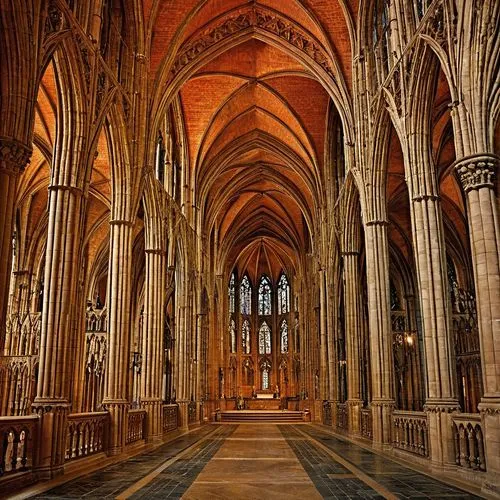 inside a cathedral with high vaulted ceilings and columns,nidaros cathedral,ulm minster,vaulted ceiling,reims,metz,main organ,cologne cathedral,koln,presbytery,transept,lichfield,minster,nave,the cath