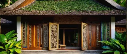 javanese traditional house,ubud,garden door,traditional house,rumah gadang,minangkabau,karangasem,bali,baan,traditional building,amanresorts,nanmadol,saung,wooden facade,matityahu,house entrance,main door,anantara,pahala,angsana,Illustration,Retro,Retro 17