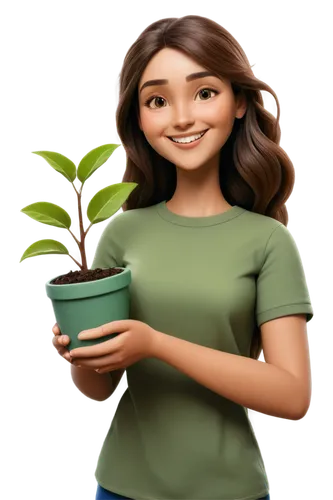 Soil health icon, cartoon style, green earth, smiling face, leaves on head, brown hair, friendly eyes, gentle smile, holding a small plant, wooden texture, natural color tone, soft focus, shallow dept