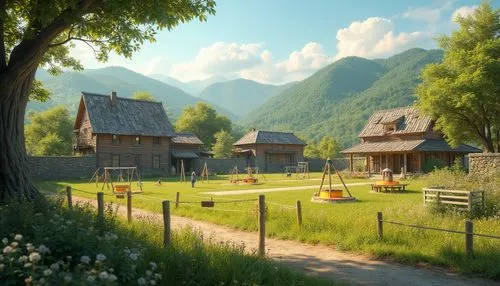 alpine village,mountain village,oberland,mountain settlement,riftwar,knight village,alpine pastures,riverwood,wooden houses,sylvania,aurora village,butka,salt meadow landscape,townsfolk,rattay,rendalen,townsite,farmstead,mountain valley,butterfields,Photography,General,Realistic