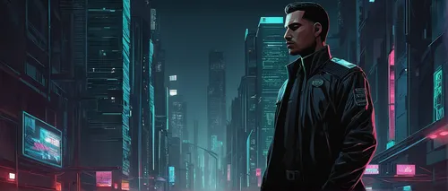 cyberpunk,sci fiction illustration,black city,dr. manhattan,futuristic,pedestrian,matrix,cyber,dystopian,sci - fi,sci-fi,transistor,scifi,sci fi,world digital painting,terminator,cg artwork,binary,black coat,city ​​portrait,Illustration,Abstract Fantasy,Abstract Fantasy 02