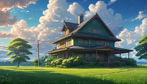 studio ghibli,wooden house,little house,lonely house,ghibli,weatherboarded,dreamhouse,home landscape,sylvania,house silhouette,my neighbor totoro,beautiful home,country house,small house,wooden houses,house,summer cottage,house roofs,house painting,victorian house,Photography,General,Natural