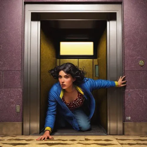 elevator,winehouse,levator,elevators,amelie,ginnifer,gothel,anousheh,metallic door,jetway,conceptual photography,compositing,superheroine,superwoman,lift,fridge lock,starkid,super heroine,idina,in the door,Conceptual Art,Fantasy,Fantasy 04