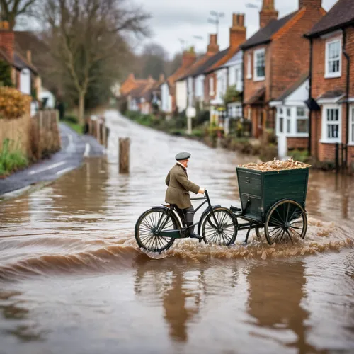 floods,flooding,travel insurance,house insurance,surface water sports,cambridgeshire,flooded,mail flood,coastal protection,climate protection,flood,mode of transport,cross-country cycling,means of transport,dug out canoe,britain,cyclists,wheelbarrow,rowing-boat,environmental disaster,Unique,3D,Panoramic