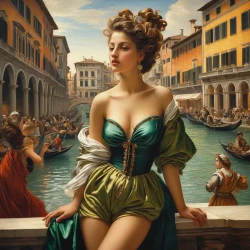 venetians,venetian,venetia,principessa,girl on the river,italian painter,Art,Classical Oil Painting,Classical Oil Painting 21