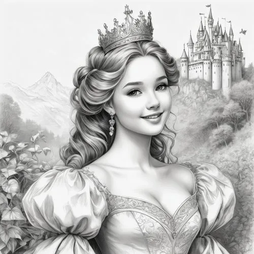 princess sofia,princess anna,dorthy,prinses,rapunzel,fairy tale character,Illustration,Black and White,Black and White 30