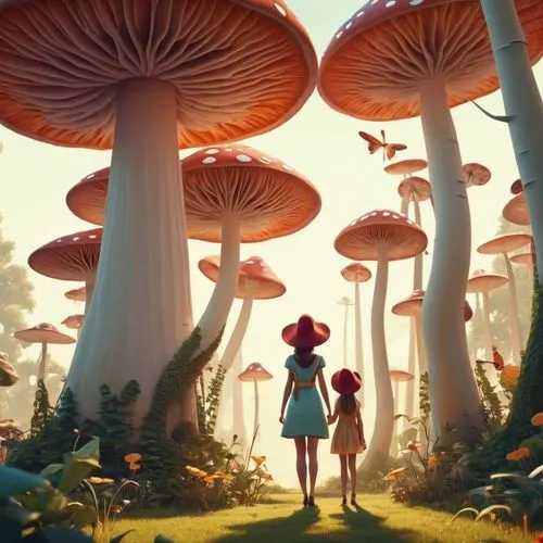 mushroom landscape,mushroom island,toadstools,mushrooms,forest mushroom,forest mushrooms,toadstool,umbrella mushrooms,fairy forest,club mushroom,mushroom hat,cartoon forest,mushrooming,fairy world,agaric,mushroom,champignon mushroom,tree mushroom,wonderland,alice in wonderland,Photography,General,Realistic